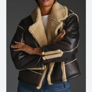 NWT! Anthropologie Pilcro Faux Leather Sherpa-Lined Jacket XL Brown